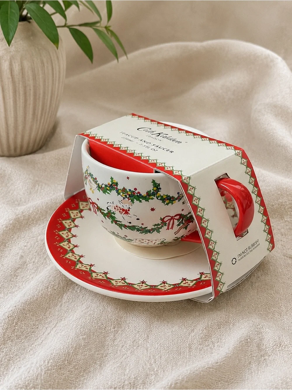 Cath Kidston London Christmas Teacup & Saucer NIB | Festive Holiday